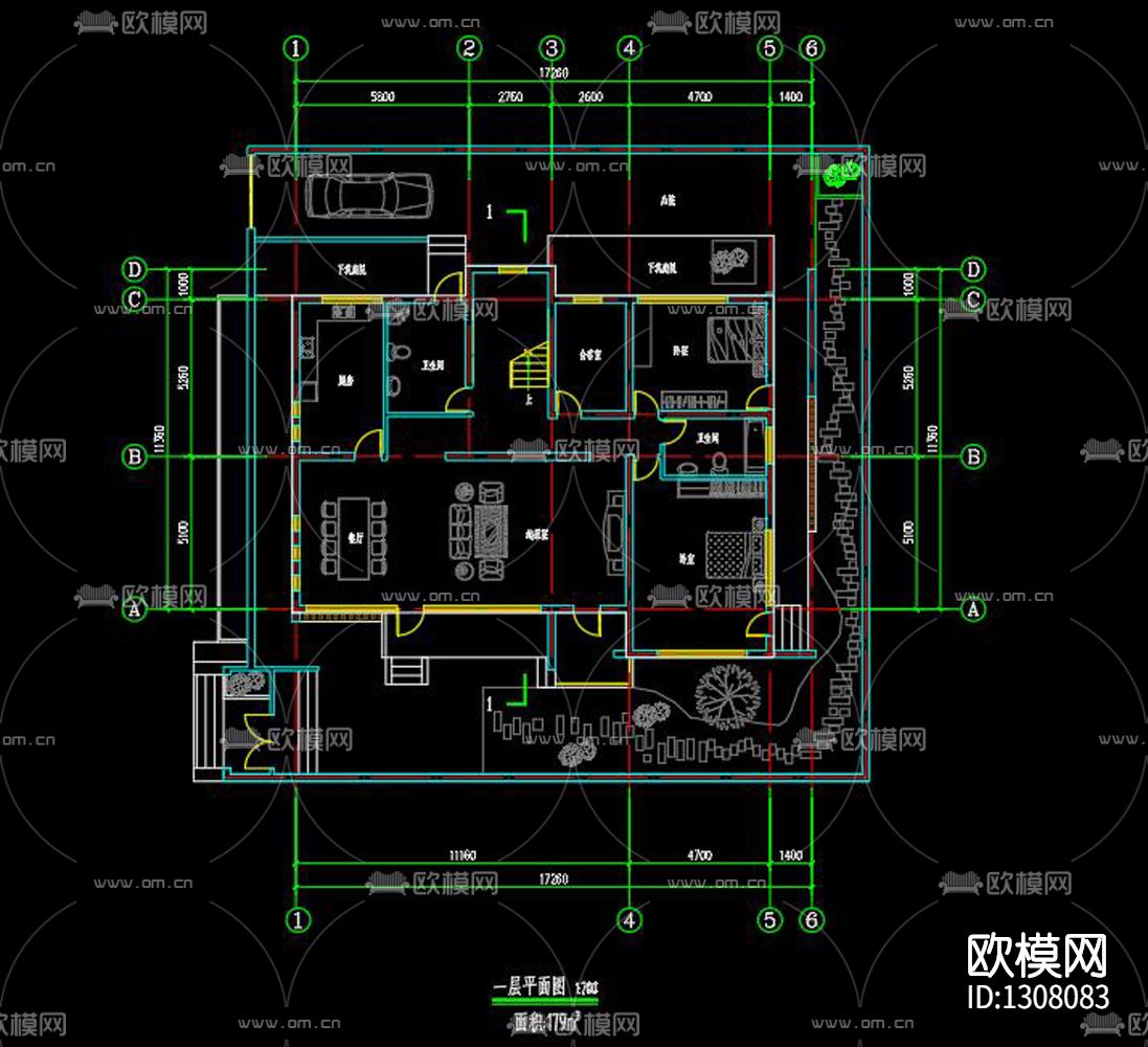 新中式别墅cad施工图下载（渲染图6）