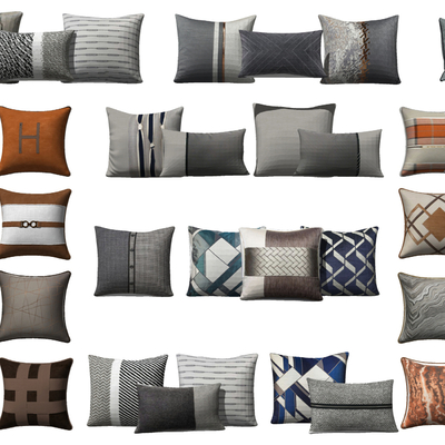  新中式方形布艺抱枕靠垫su模型 