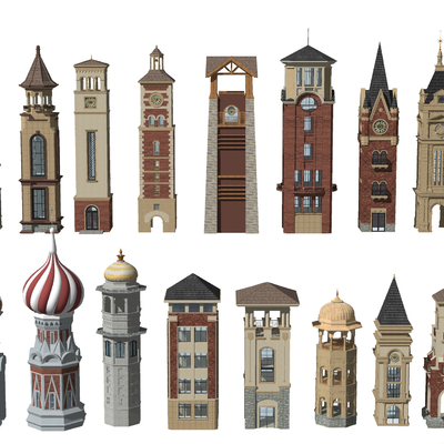  中式古建钟楼塔楼su模型 