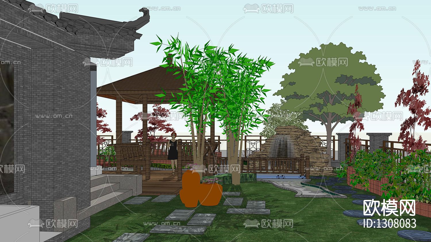 新中式别墅cad施工图下载（渲染图3）