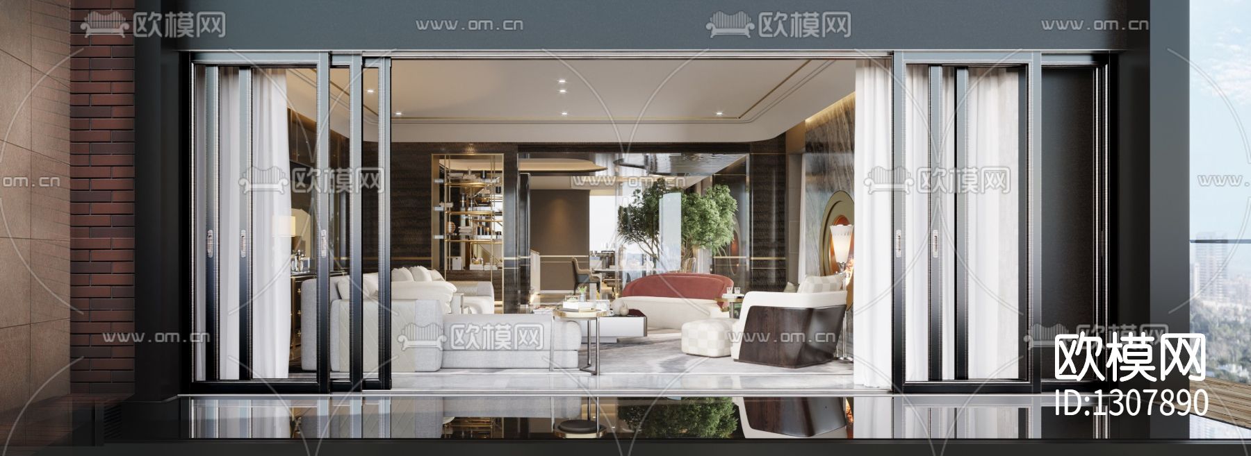 北京懋源·璟玺叠墅样板房cad施工图下载（渲染图3）