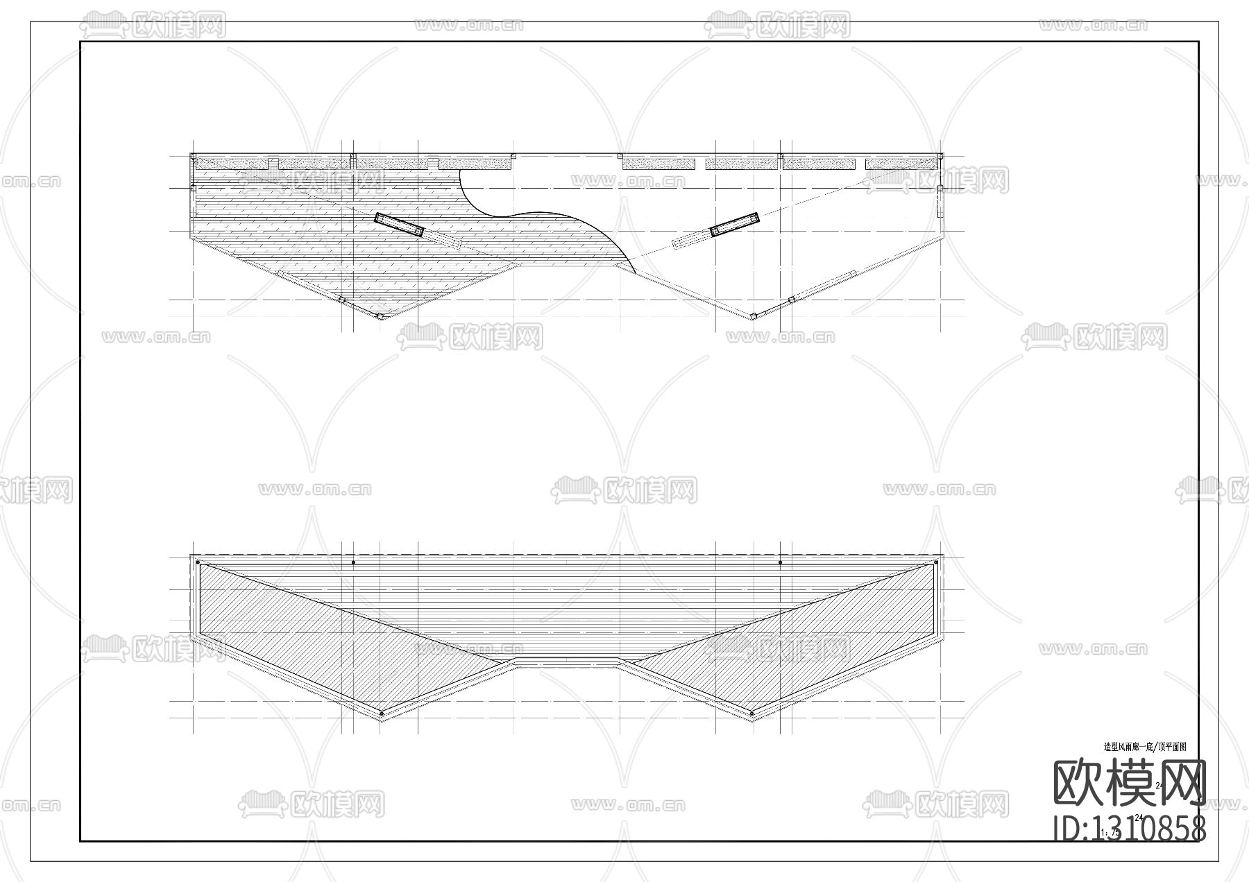 景观廊架cad施工图下载（渲染图3）