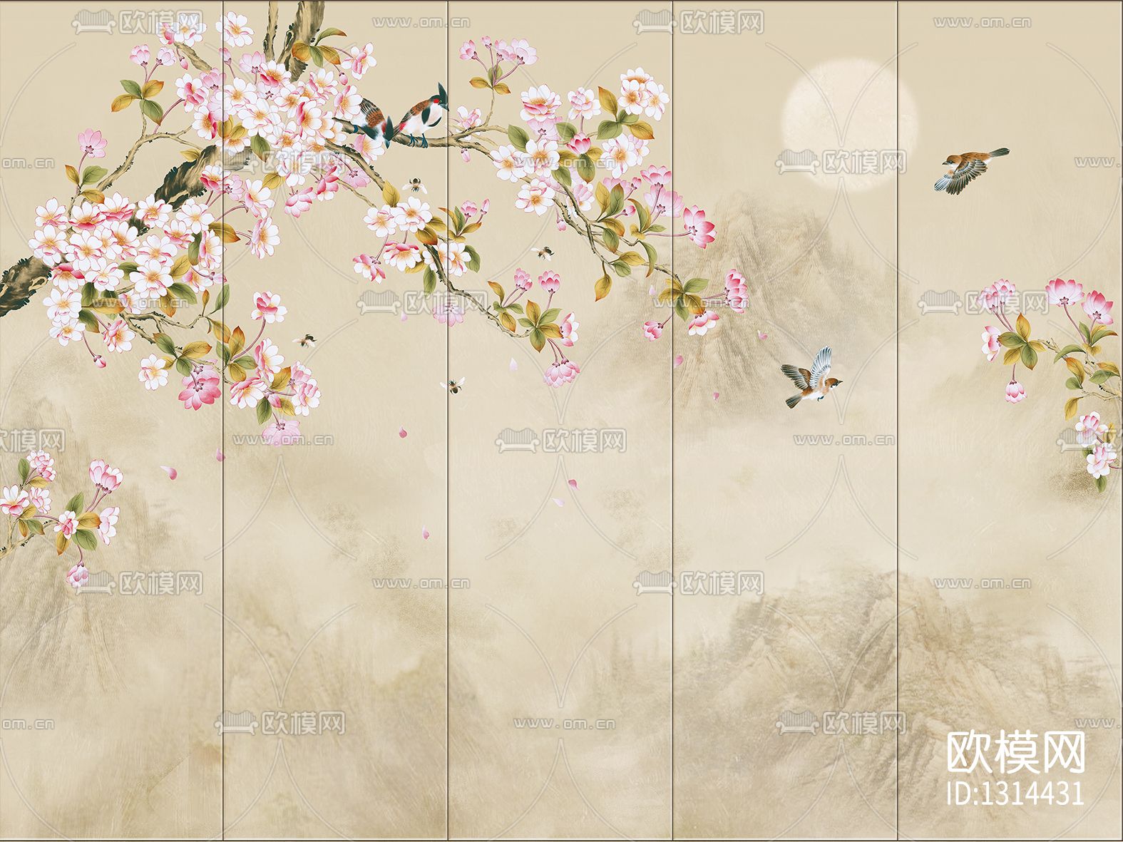 中式花鸟壁画贴图