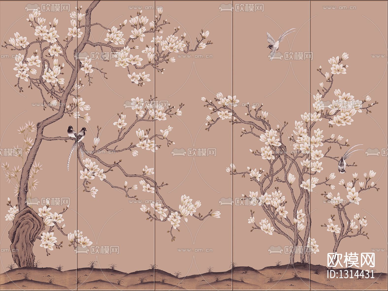 中式花鸟壁画贴图