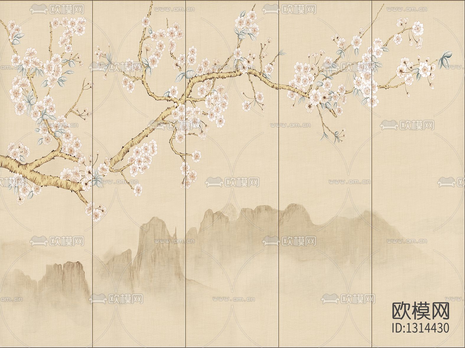 花鸟艺术壁画贴图下载（渲染图9）