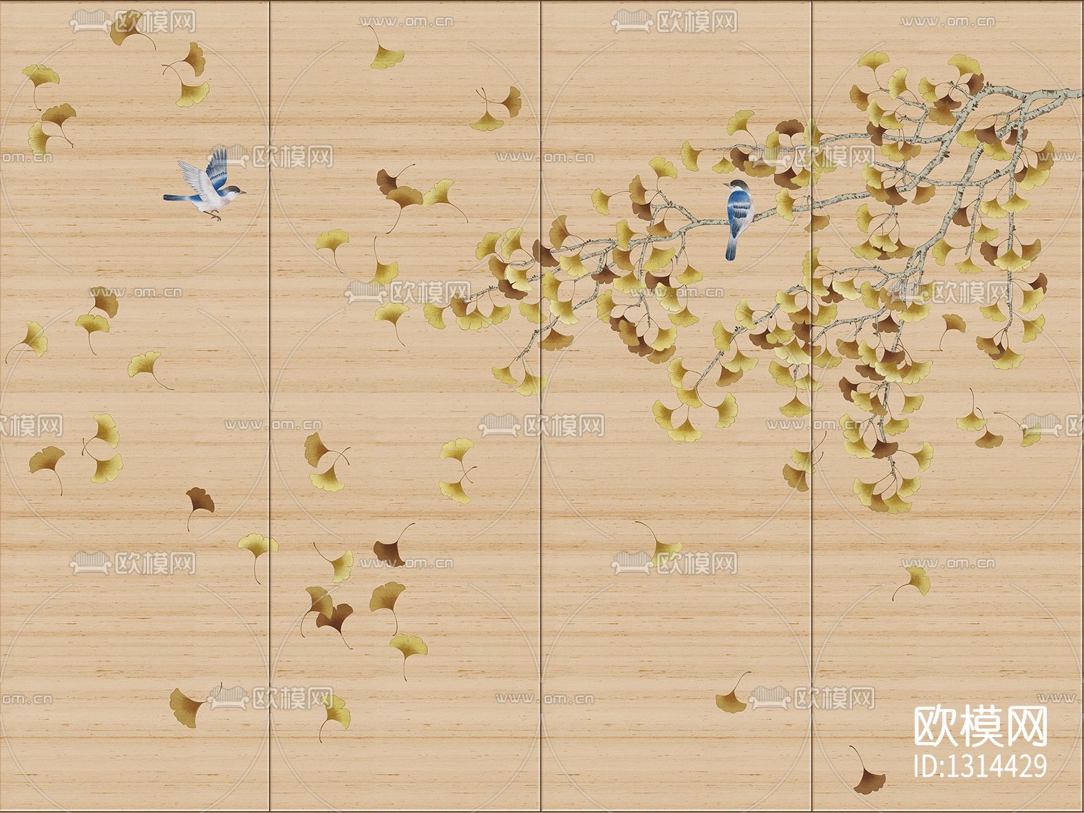 中式花鸟壁画贴图下载（渲染图5）