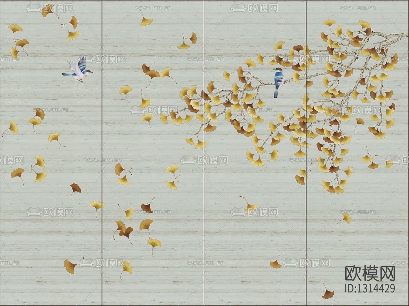 中式花鸟壁画贴图下载（渲染图8）