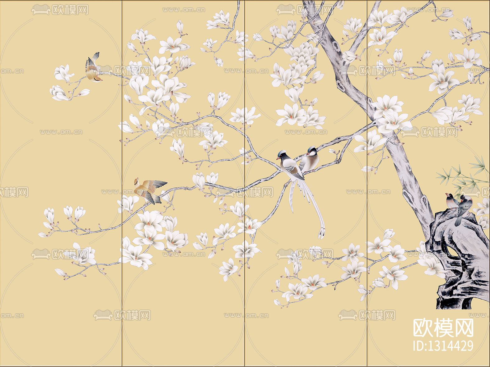 中式花鸟壁画贴图下载（渲染图9）