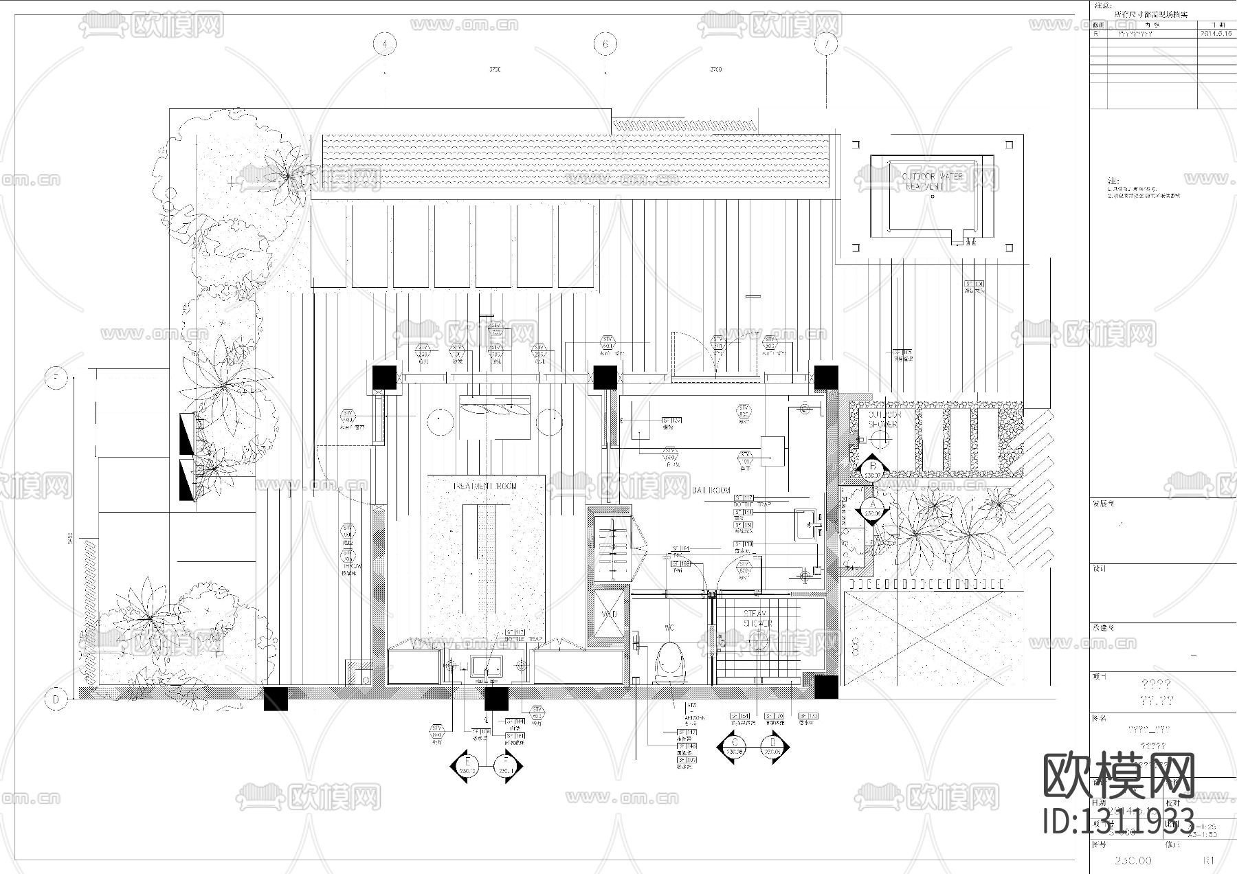 酒店单人水疗室cad施工图下载（渲染图1）