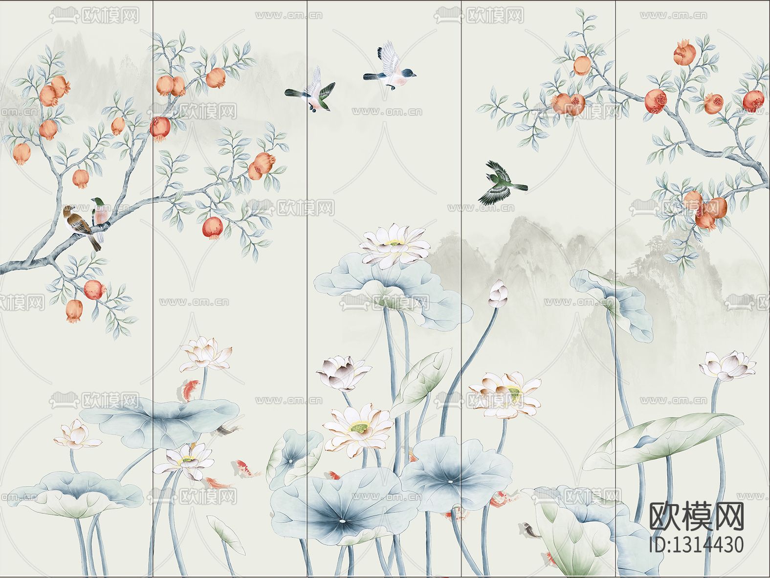 花鸟艺术壁画贴图下载（渲染图6）