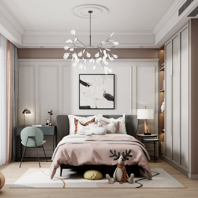  现代儿童房女孩房su模型 