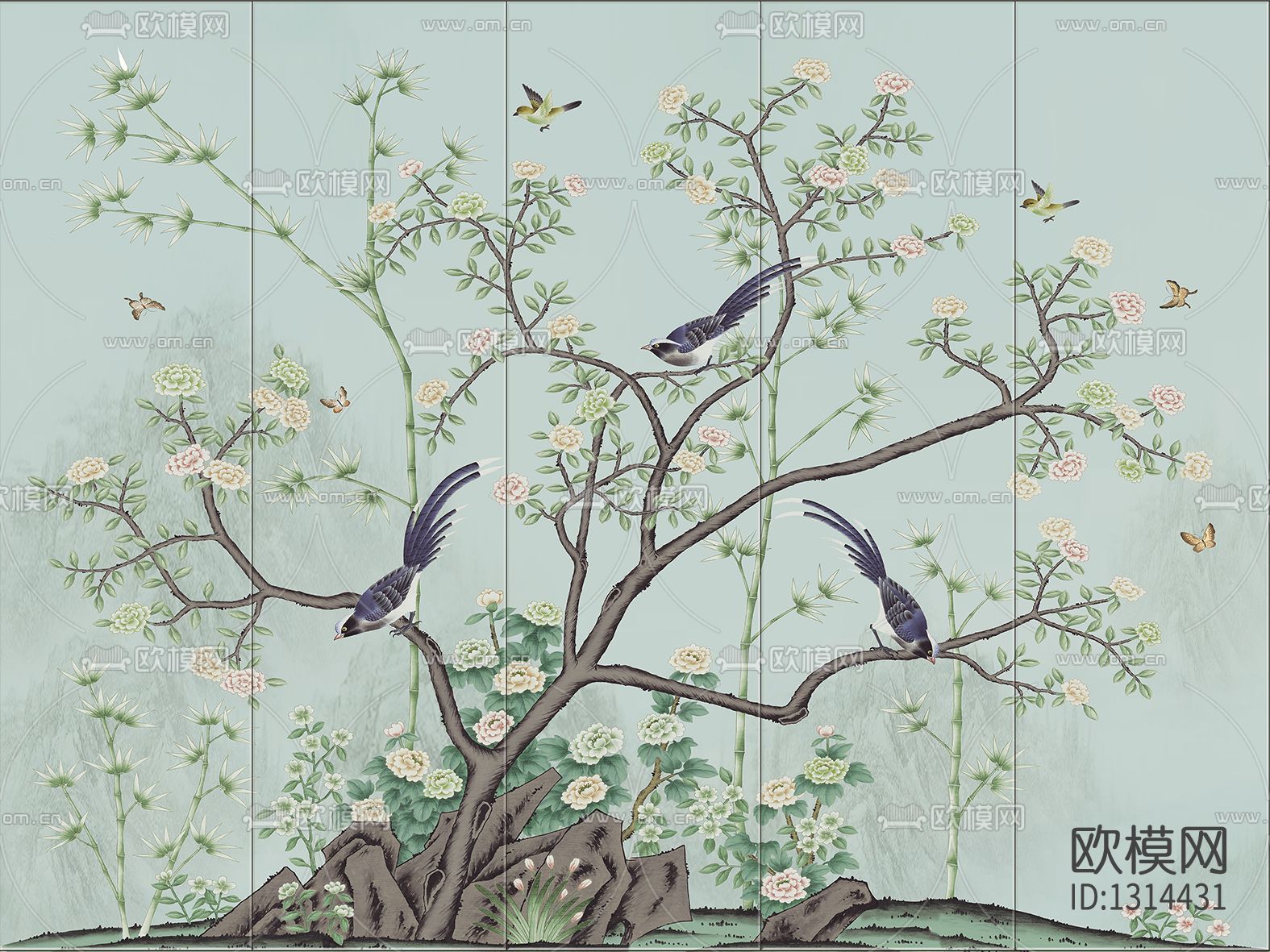 中式花鸟壁画贴图