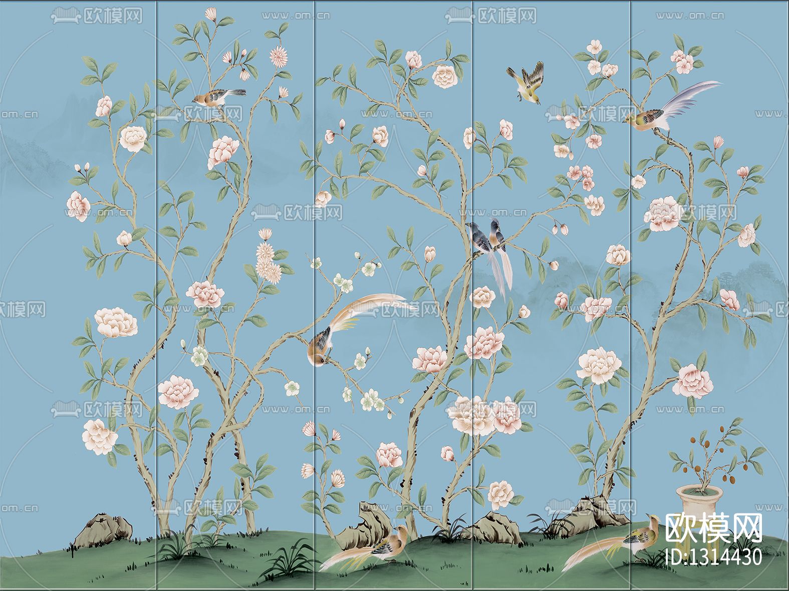 花鸟艺术壁画贴图下载（渲染图5）