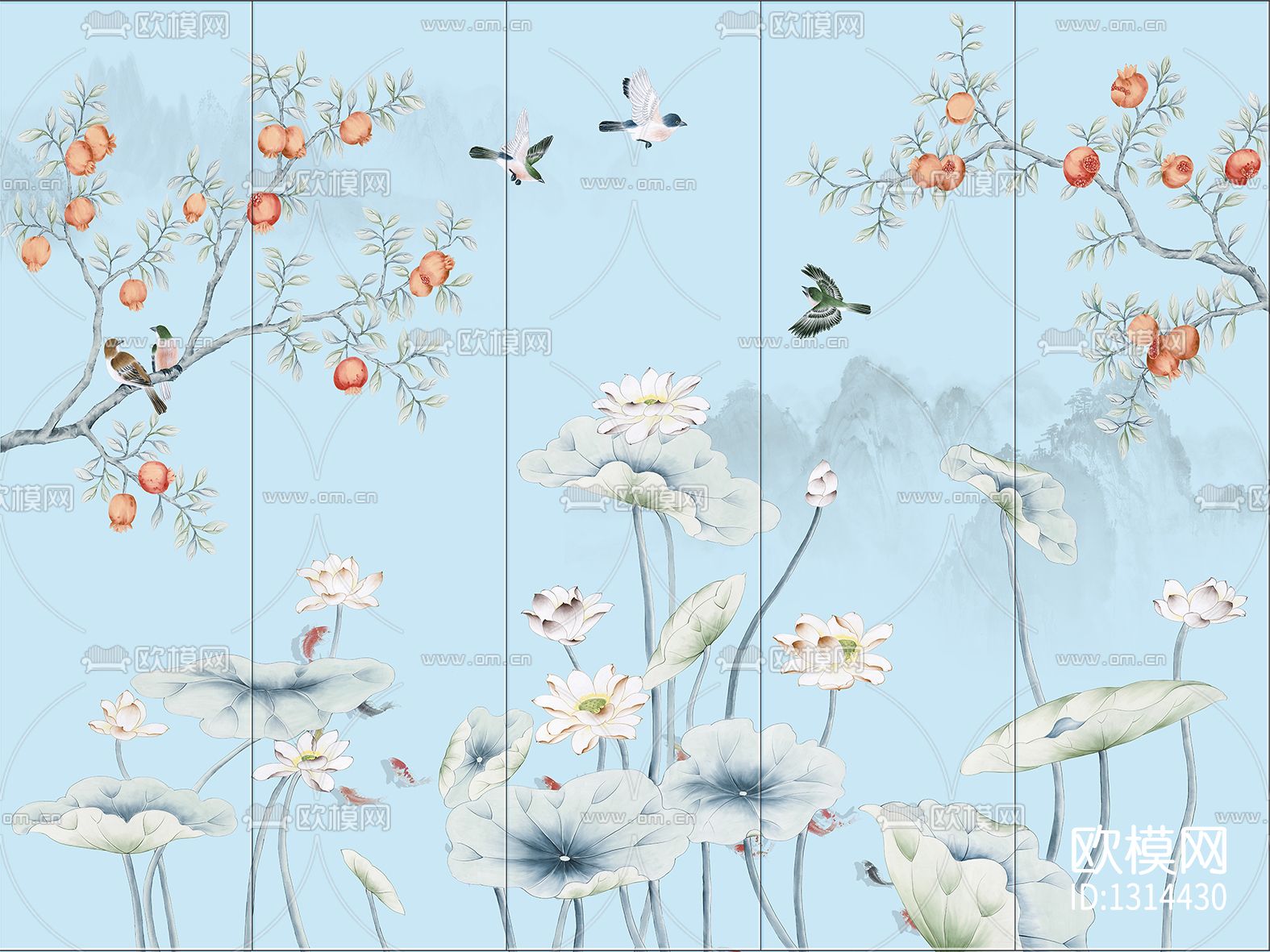 花鸟艺术壁画贴图下载（渲染图8）