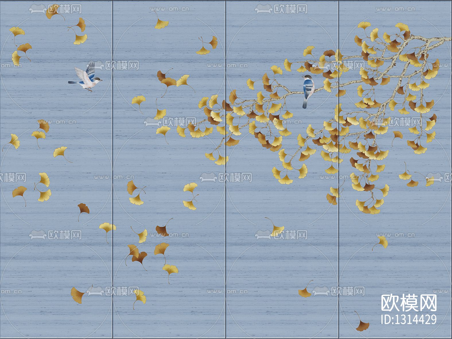 中式花鸟壁画贴图下载（渲染图7）