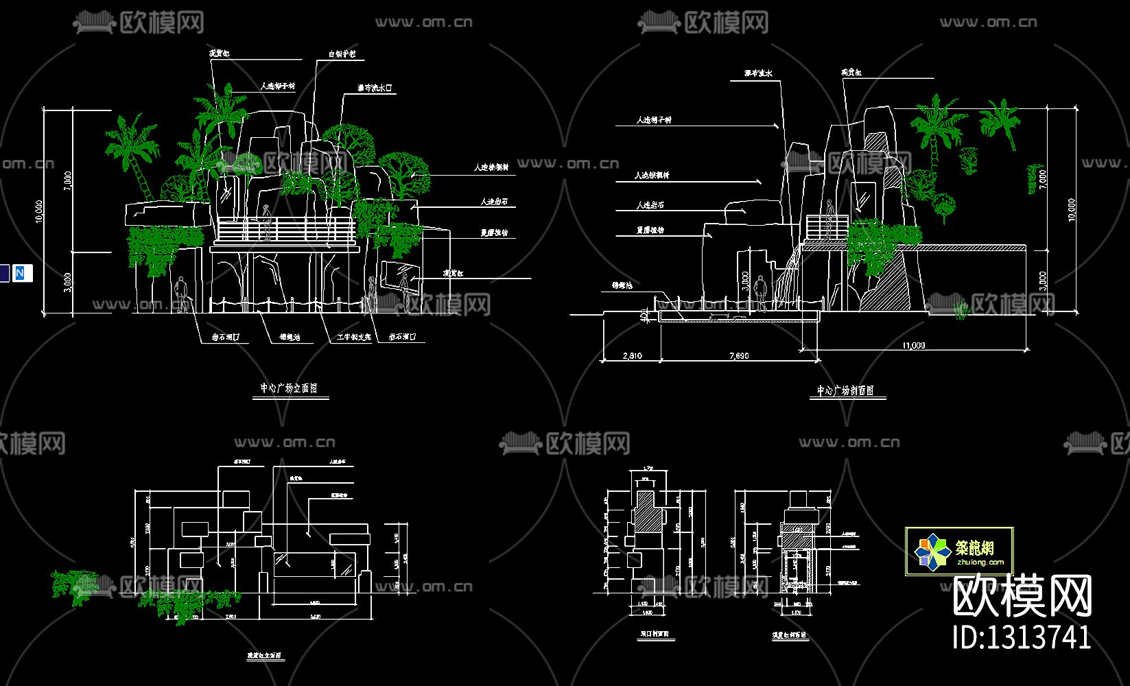 假山景观园林绿化cad图库下载（渲染图10）
