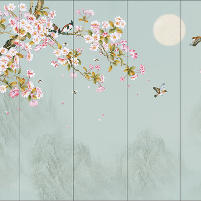  中式花鸟壁画贴图 