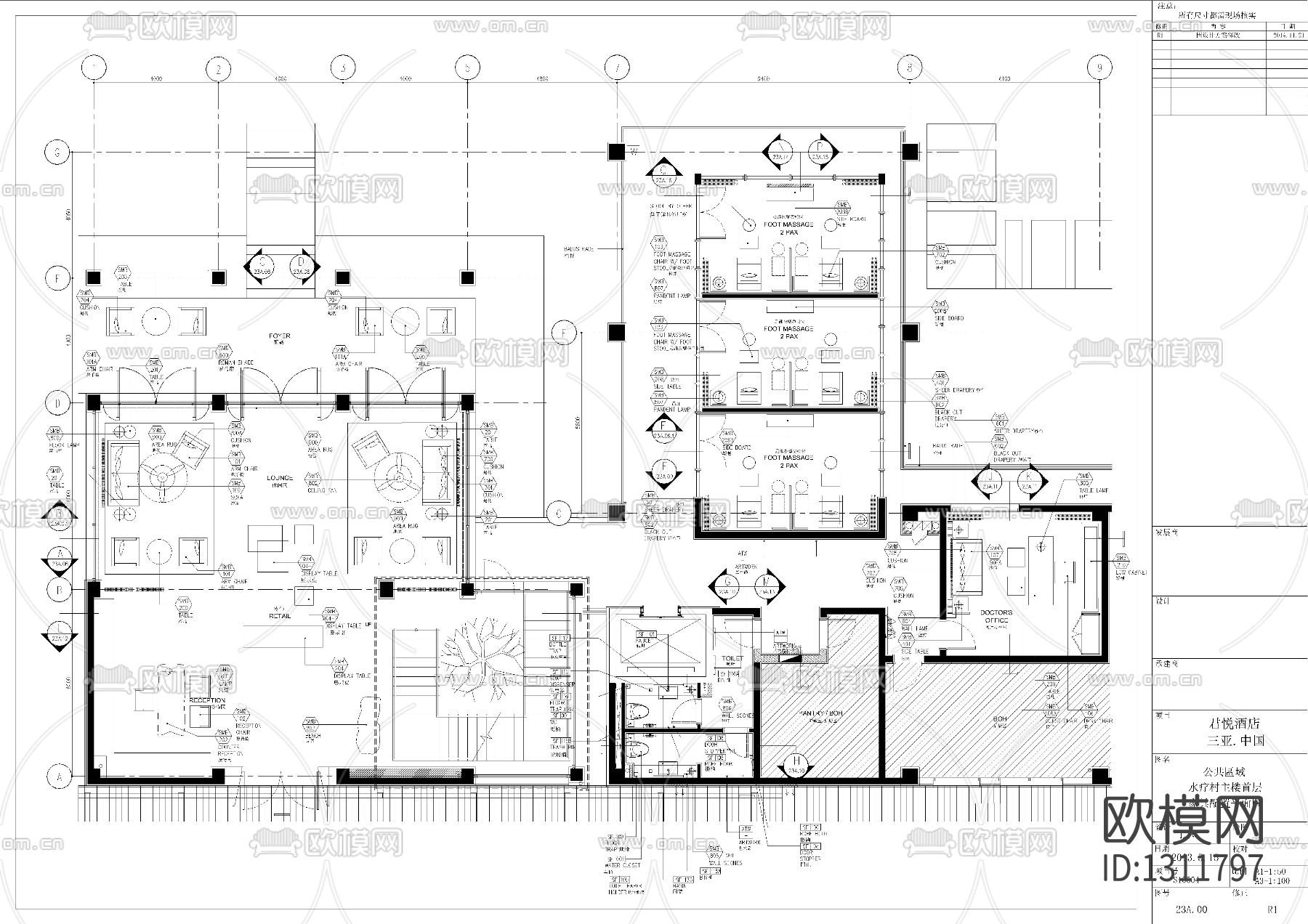 君悦酒店水疗区cad施工图下载（渲染图1）