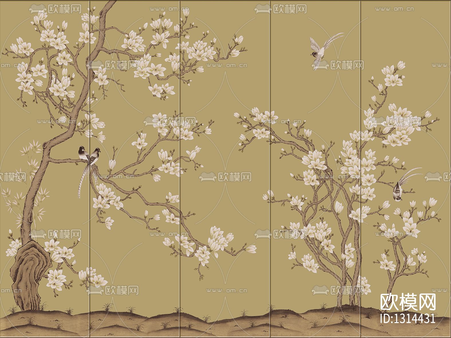 中式花鸟壁画贴图