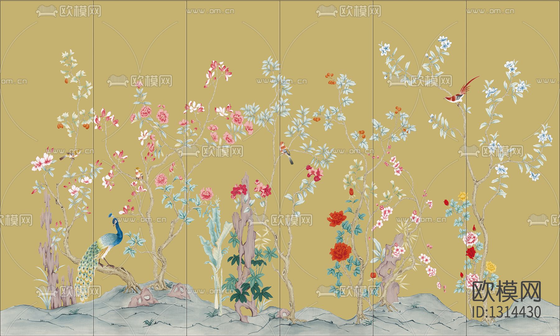 花鸟艺术壁画贴图下载（渲染图3）