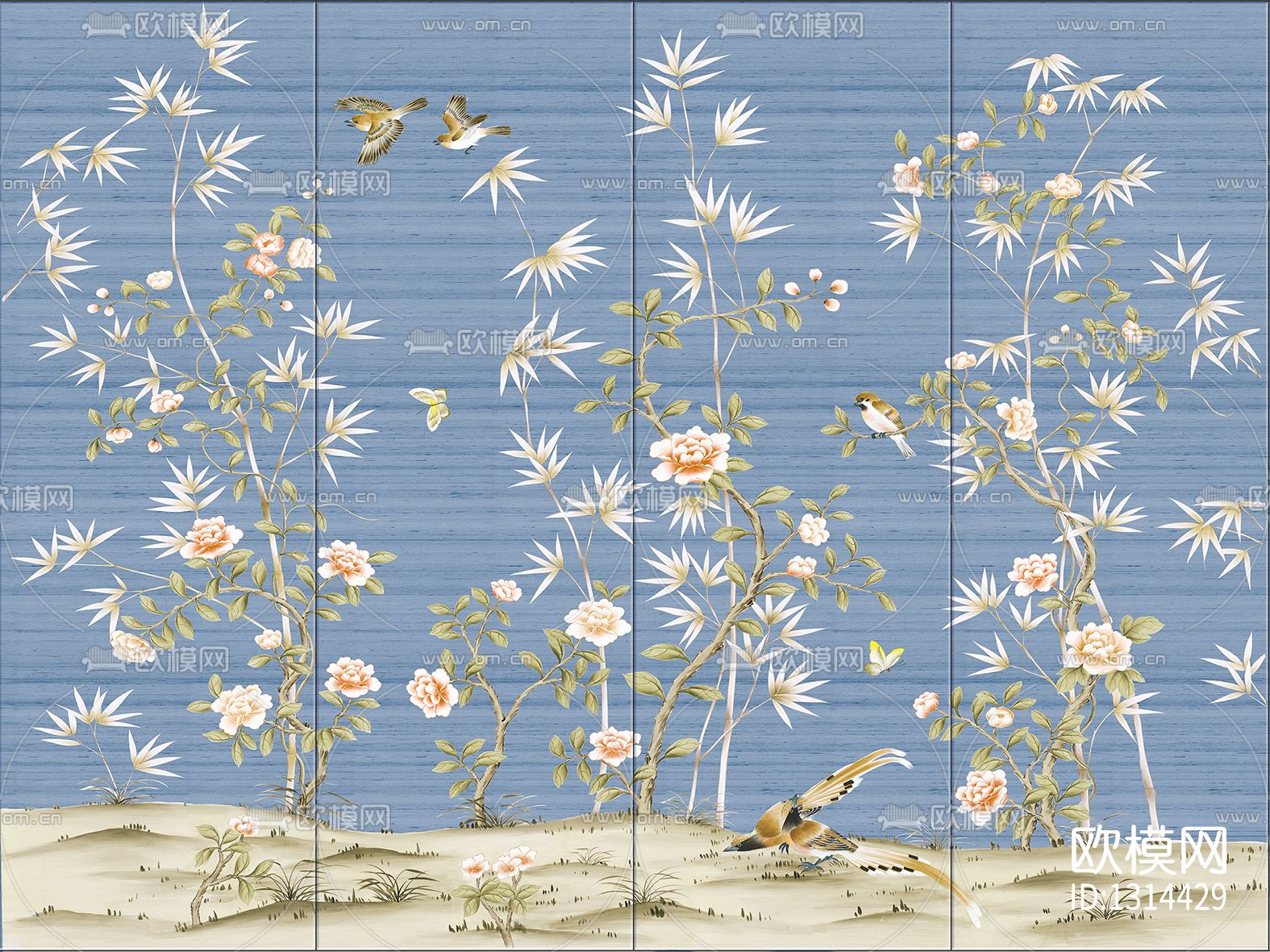中式花鸟壁画贴图下载（渲染图6）
