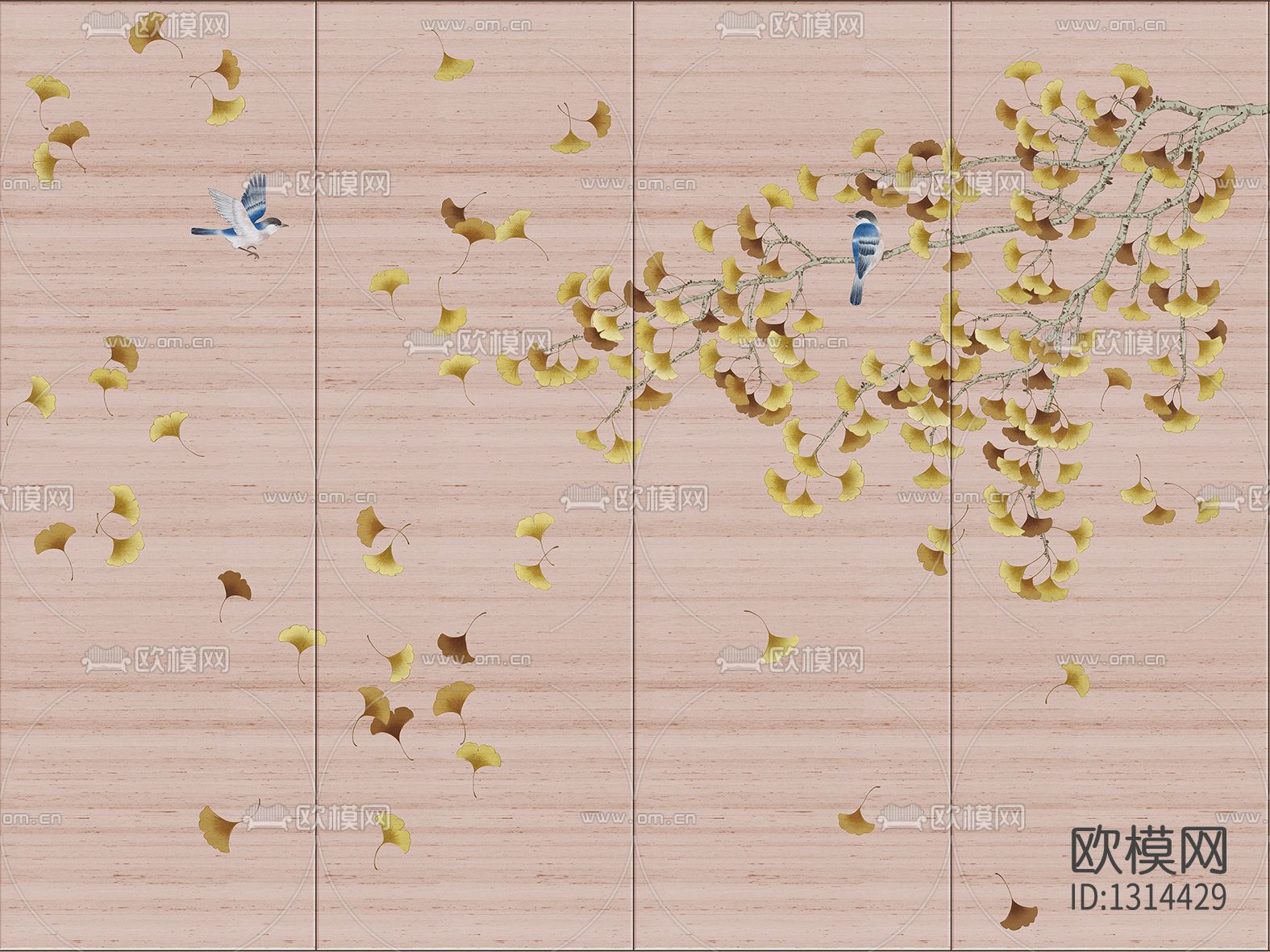 中式花鸟壁画贴图下载（渲染图3）