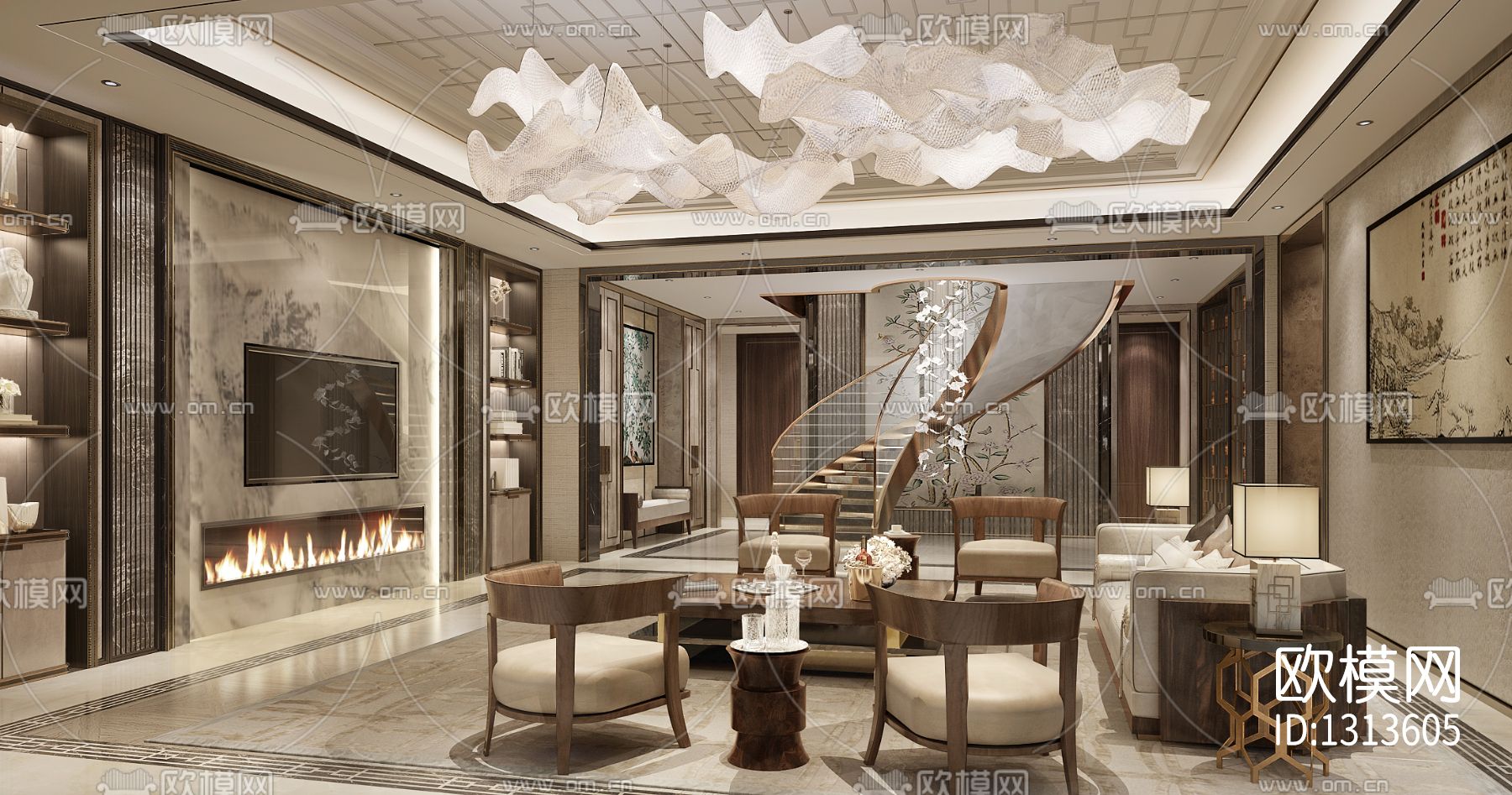 上海汤臣一品复式豪宅cad施工图下载（渲染图1）