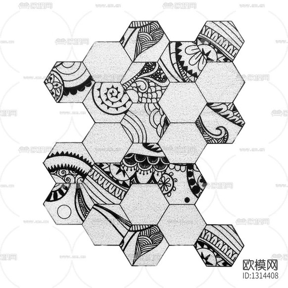 北欧六边形拼接不规则线条装饰画下载