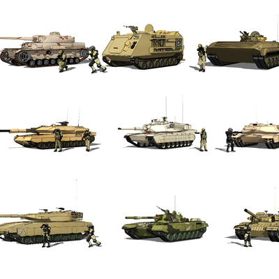  现代坦克装甲车su模型 