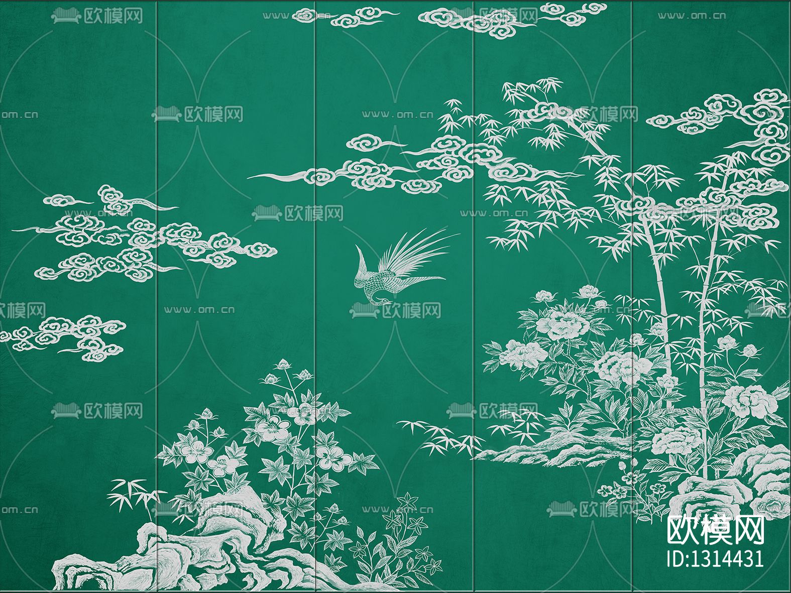 中式花鸟壁画贴图