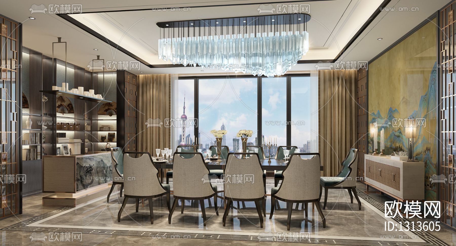 上海汤臣一品复式豪宅cad施工图下载（渲染图8）