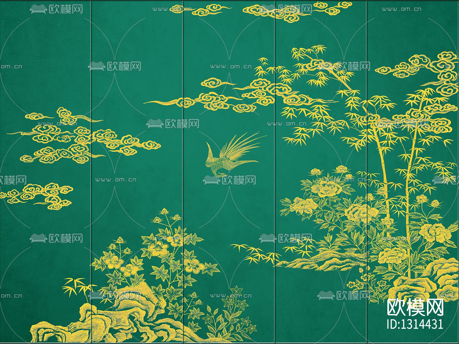 中式花鸟壁画贴图