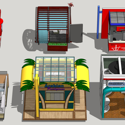  现代移动快餐车售卖亭su模型 