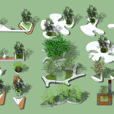  现代异形景观树池花坛座椅su模型 