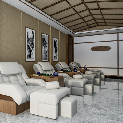  新中式足疗店su模型 