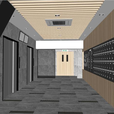  现代电梯厅电梯间su模型 
