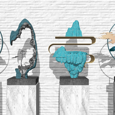 新中式禅意山体雕塑景观小品su模型