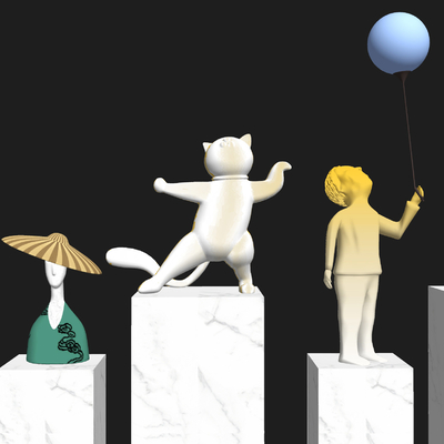 现代创意人物雕塑摆件su模型