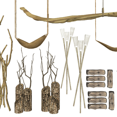  现代干枝原木老木头su模型 