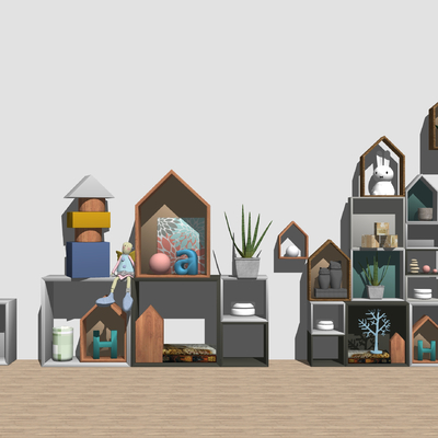  北欧实木儿童柜玩具su模型 