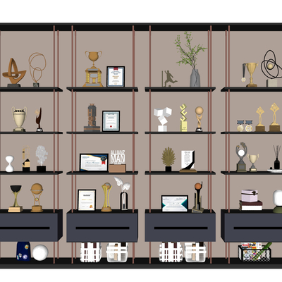  现代奖状奖杯su模型 