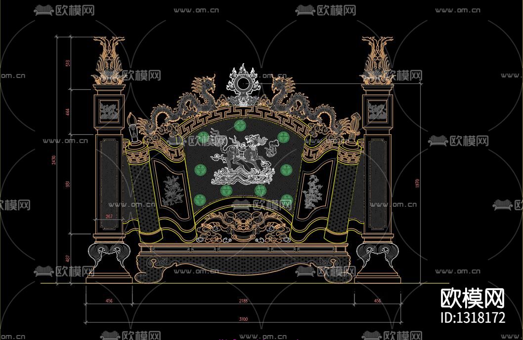 福禄墓碑CAD全集下载（渲染图9）