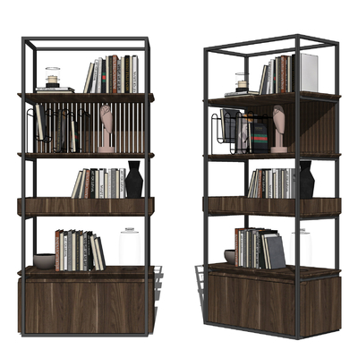 现代书架装饰架su模型