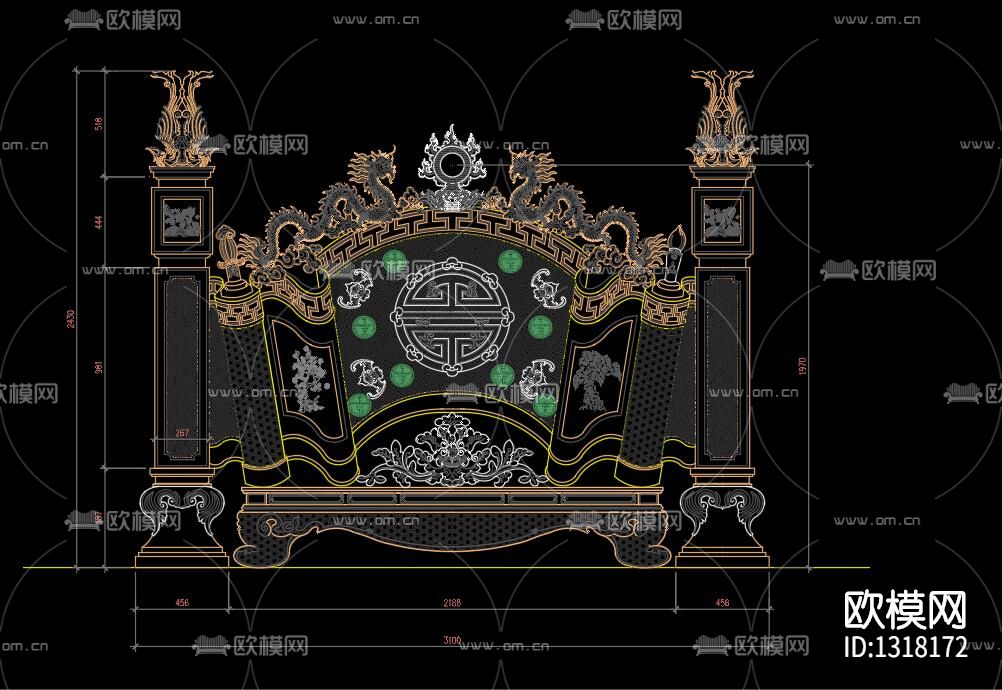 福禄墓碑CAD全集下载（渲染图10）