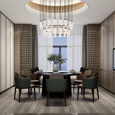  新中式餐厅包厢su模型 