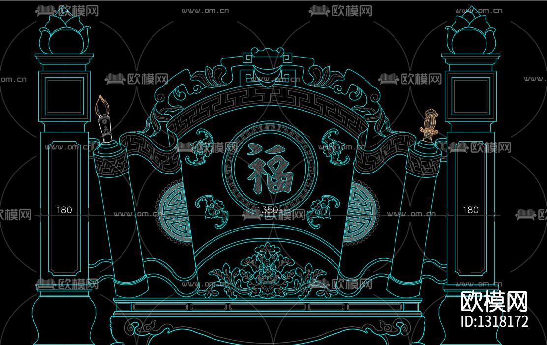 福禄墓碑CAD全集下载（渲染图1）