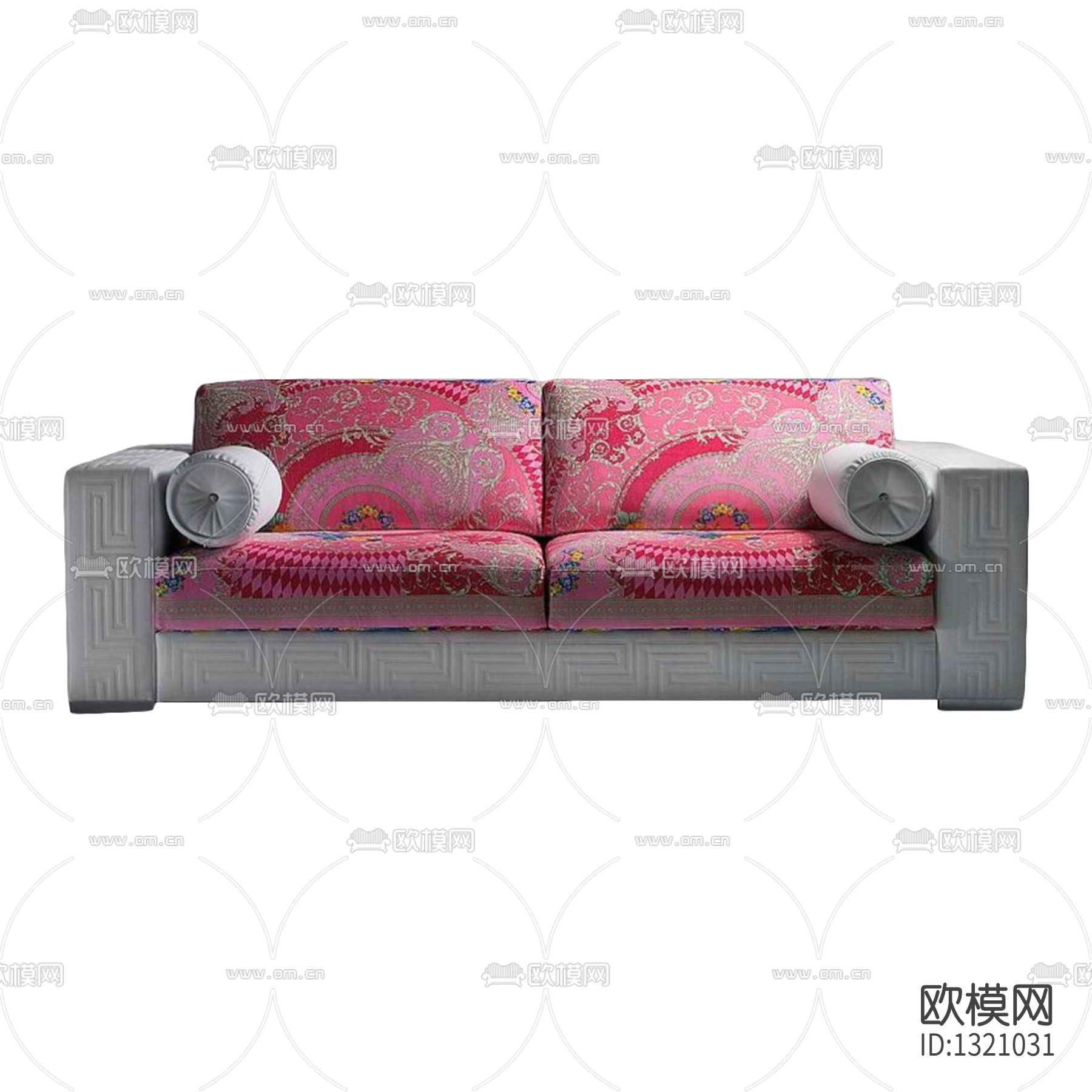 新中式回纹印花布艺双人沙发下载