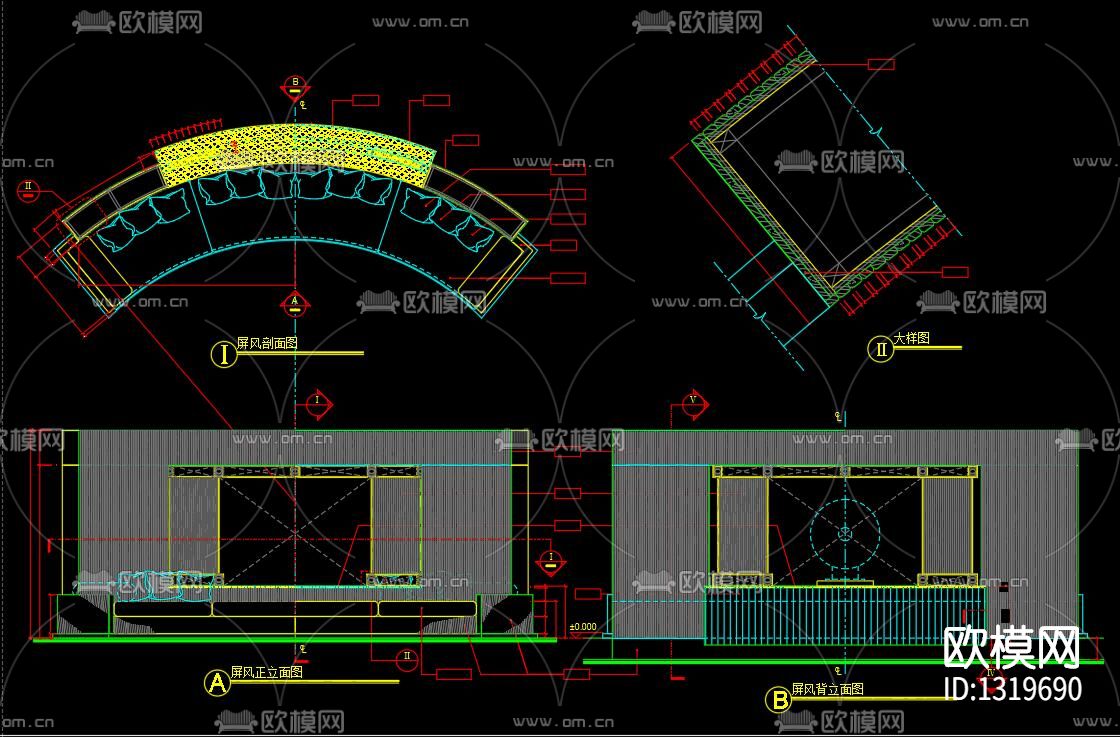 沙发卡座详图cad施工图下载（渲染图7）