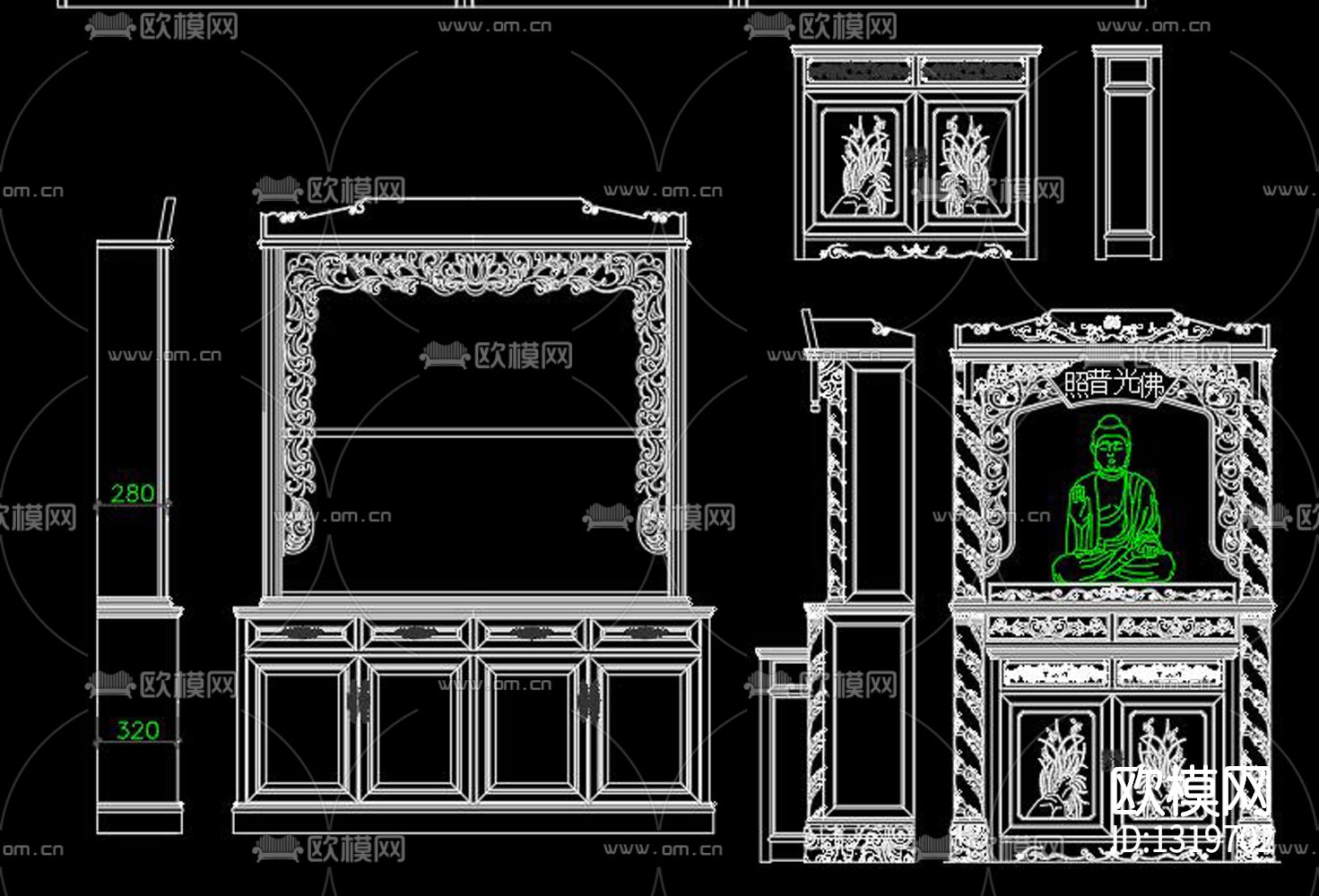 佛龛cad施工图下载（渲染图3）