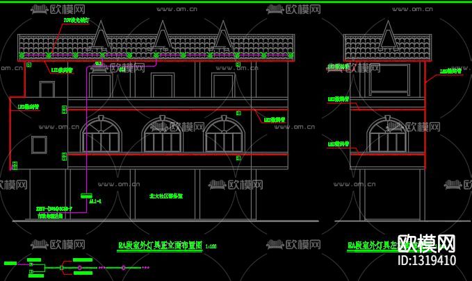 街道亮化电气cad施工图下载（渲染图6）